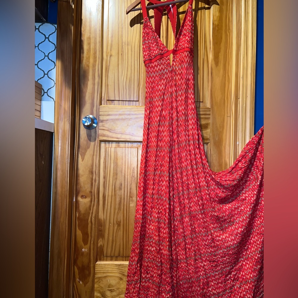 Free people red knit bohemian sexy long party dress